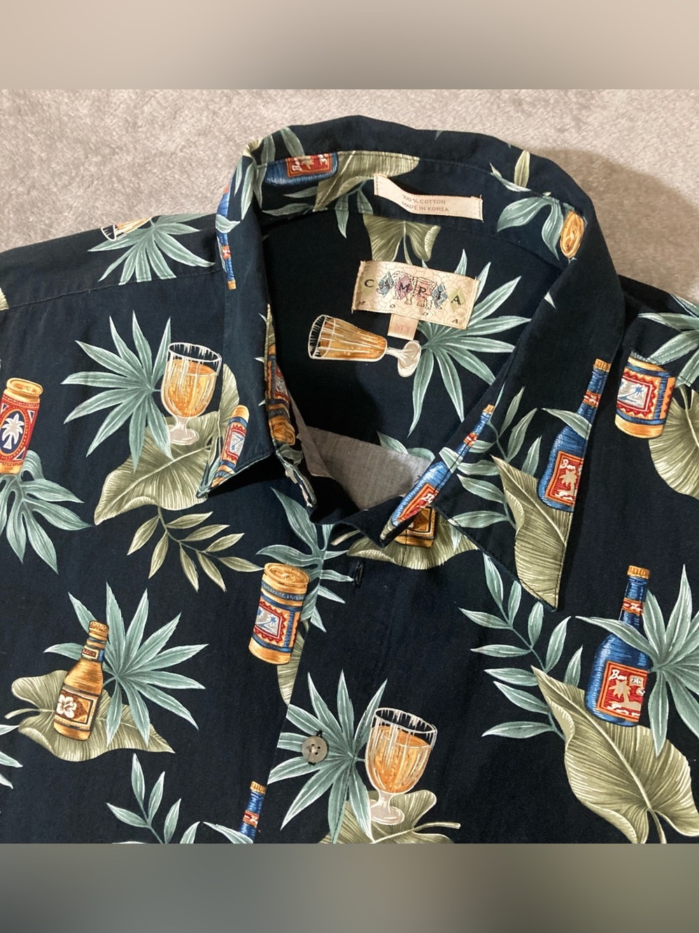 Campia Moda Shirt Mens XLT Blue Floral Beer Print Short Sleeve Cotton Hawaiian